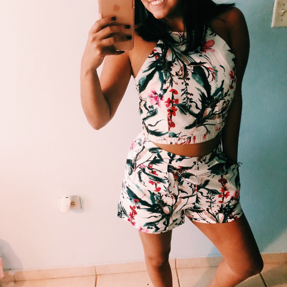 Floral shirt and shorts